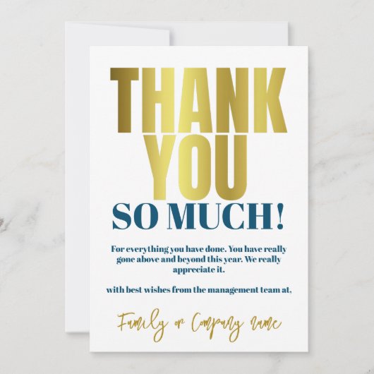 Bedankt voor uw waardering Goudblauwe Bedankt (Voorkant)