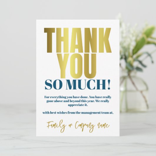 Bedankt voor uw waardering Goudblauwe Bedankt (Staand voorkant)