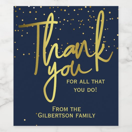 Bedankt voor uw waardering Navy Gold Wijn Etiket (Enkel label)