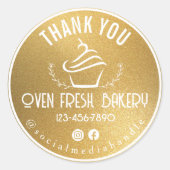 Bedankt voor uw zakelijke cupcake bakkerij goud ronde sticker (Voorkant)