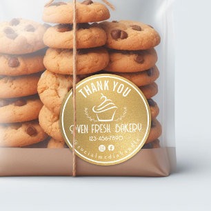 Bedankt voor uw zakelijke cupcake bakkerij goud ronde sticker