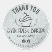 Bedankt voor uw zakelijke cupcake bakkerij zilver ronde sticker (Voorkant)