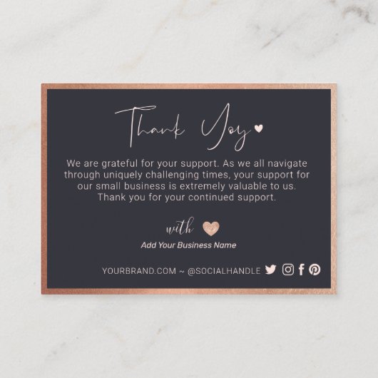 Bedankt voor uw zakelijke Roos Gold Heart Pink Klantenkaartje (Achterkant)