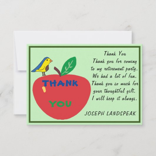 Bedankt voor vogel- en rode appel en groene glitte notitiekaartje (Voorkant)