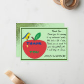 Bedankt voor vogel- en rode appel en groene glitte notitiekaartje (Voorkant / Achterkant in situ)