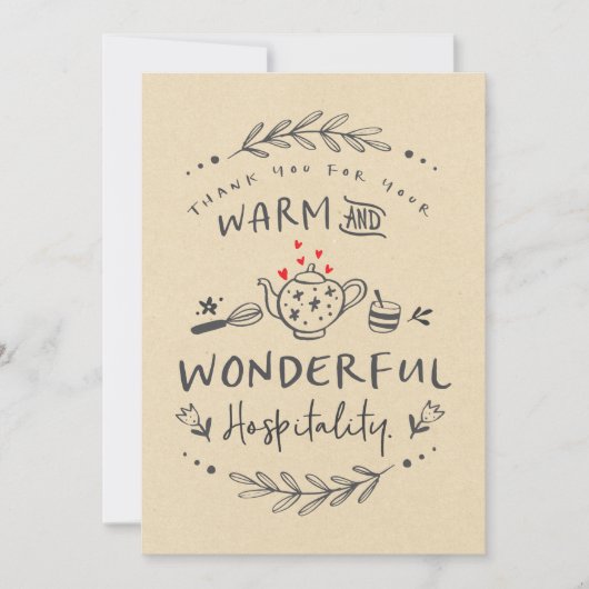 Bedankt voor Warm en Wonderful Hospitality Kaart (Voorkant)
