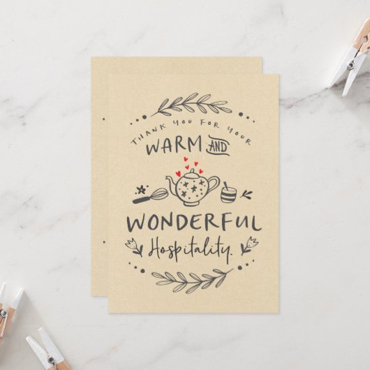 Bedankt voor Warm en Wonderful Hospitality Kaart (Voorkant / Achterkant in situ)