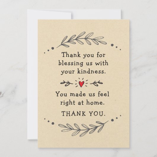 Bedankt voor Warm en Wonderful Hospitality Kaart (Achterkant)