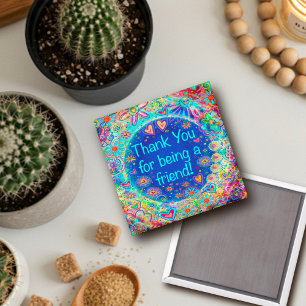 Bedankt Vrienden Inspirivity Blue Floral Magneet