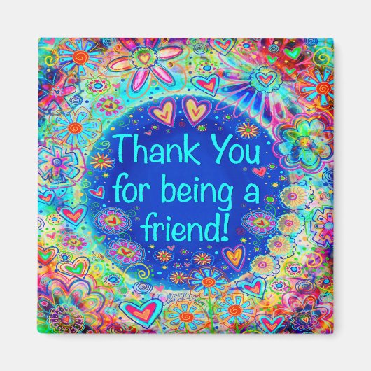  Bedankt Vrienden Inspirivity Blue Floral Magneet (Voorkant)