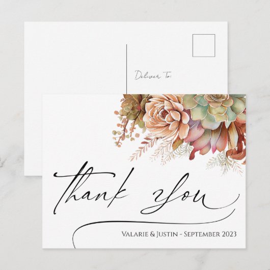 Bedankt Watercolor Cactus Briefkaart (Voorkant / Achterkant)
