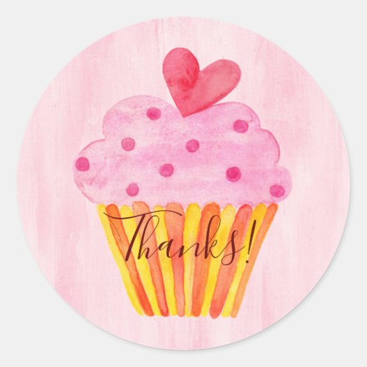 Bedankt! waterverf cupcake roze dank u ronde sticker (Voorkant)