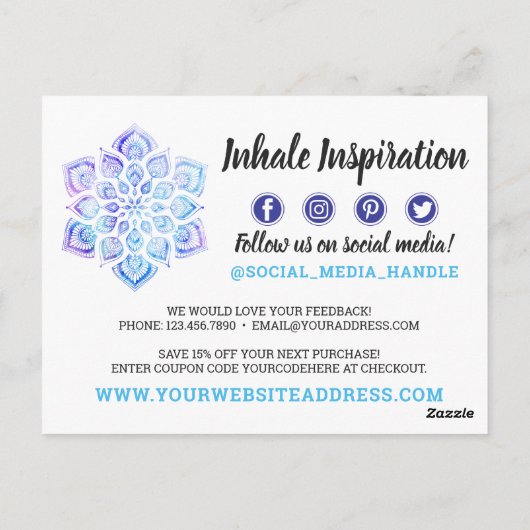 Bedankt Waterverf Mandala Metaphysical Yoga Briefkaart (Achterkant)