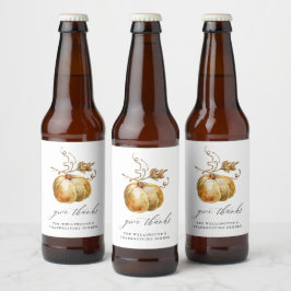 Bedankt Waterverf pompoen Thanksgiving geven Bier Etiket