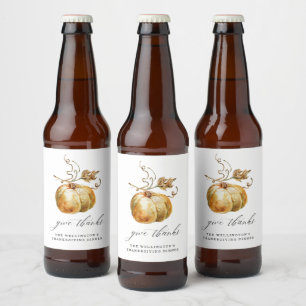 Bedankt Waterverf pompoen Thanksgiving geven Bier Etiket