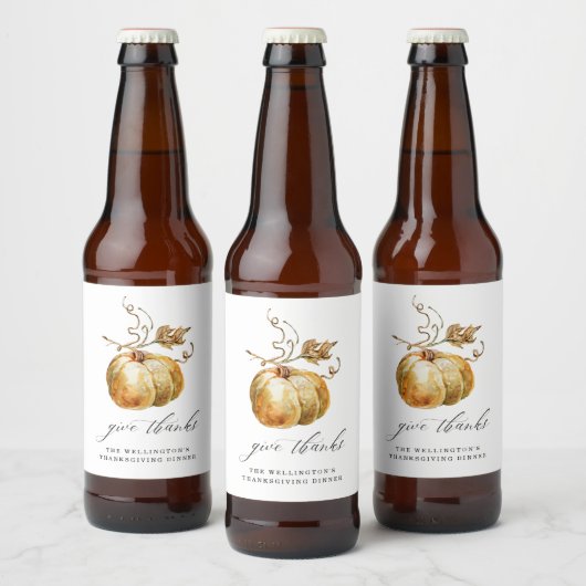 Bedankt Waterverf pompoen Thanksgiving geven Bier Etiket (Flessen)