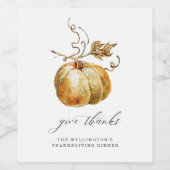 Bedankt Waterverf pompoen Thanksgiving geven Wijn Etiket (Enkel label)