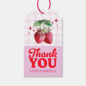 Bedankt Waterverf Strawberry Pink Plaid Cadeaulabel (Voorkant)