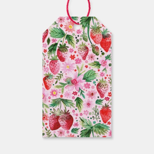 Bedankt Waterverf Strawberry Pink Plaid Cadeaulabel (Achterkant)