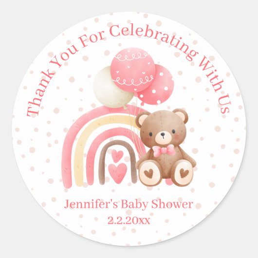 Bedankt, we kunnen wachten op roze baby shower ronde sticker (Voorkant)