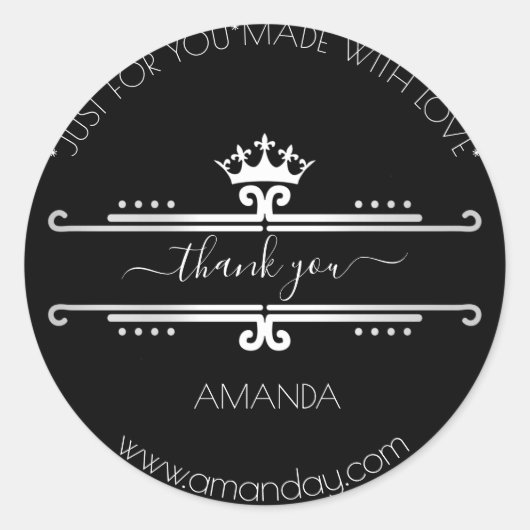 Bedankt Web Boutique Shop Naam Black Crown Ronde Sticker (Voorkant)