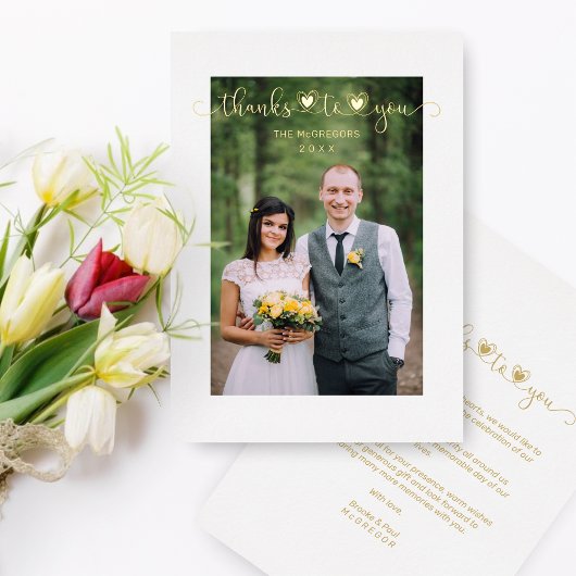 Bedankt Wedding Golden Heart Whimsical-script Folie Uitnodiging