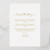 Bedankt Wedding Golden Heart Whimsical-script Folie Uitnodiging (Achterkant)
