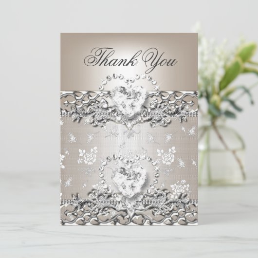 Bedankt Wedding Silver Cream Diamond Heart (Staand voorkant)