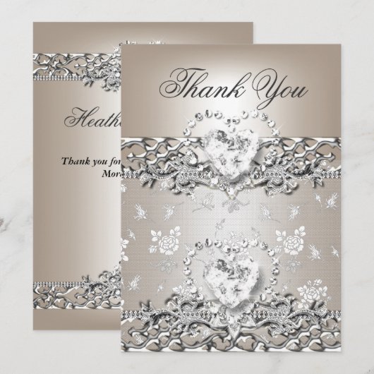 Bedankt Wedding Silver Cream Diamond Heart (Voorkant / Achterkant)