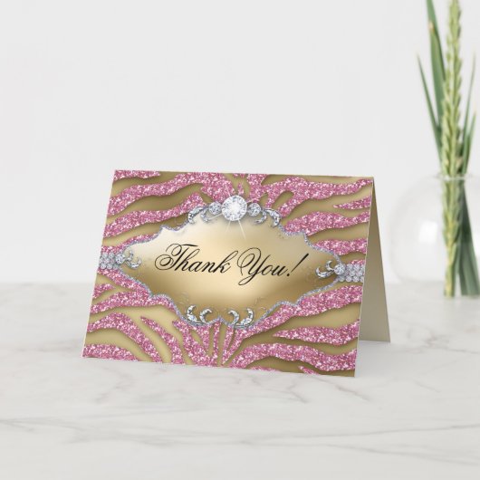 Bedankt Wenskaart Zebra Sparkle Pink Gold (Voorkant)