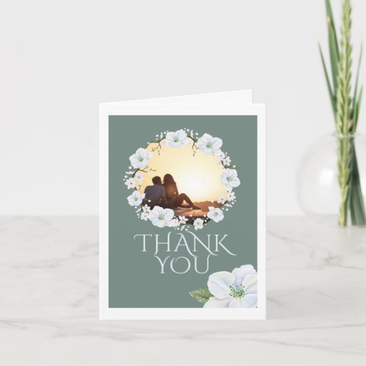 Bedankt White Apple Blossom Wreath Photo Wedding Kaart (Voorkant)