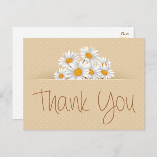 Bedankt White Daisy Floral Dot Pink Notecard Briefkaart (Voorkant / Achterkant)