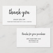 Bedankt White | Modern minimalistisch handgeschrev Kortingskaartje (Voorkant / Achterkant)