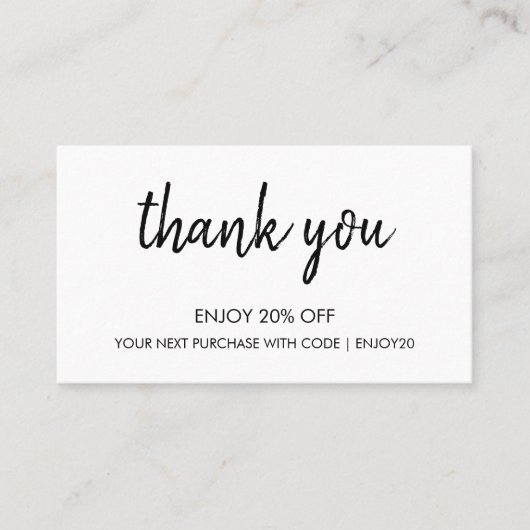 Bedankt White | Modern minimalistisch handgeschrev Kortingskaartje (Voorkant)
