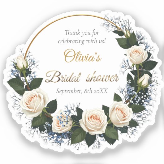 Bedankt White Roses & Blue Baby's Breath Sticker (Voorkant)