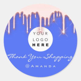 Bedankt Winkelnaam Logo Roos Blauw Ronde Sticker
