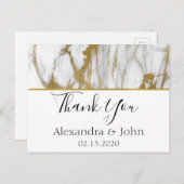 Bedankt Wit en Goud Elegant Marmer Briefkaart (Voorkant / Achterkant)