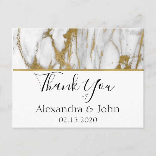 Bedankt Wit en Goud Elegant Marmer Briefkaart (Voorkant)