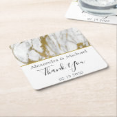 Bedankt Wit en Goud Elegant Marmer Kartonnen Onderzetters (Schuin)