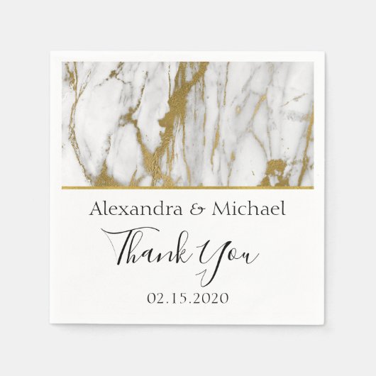 Bedankt Wit en Goud Elegant Marmer Servet (Voorkant)