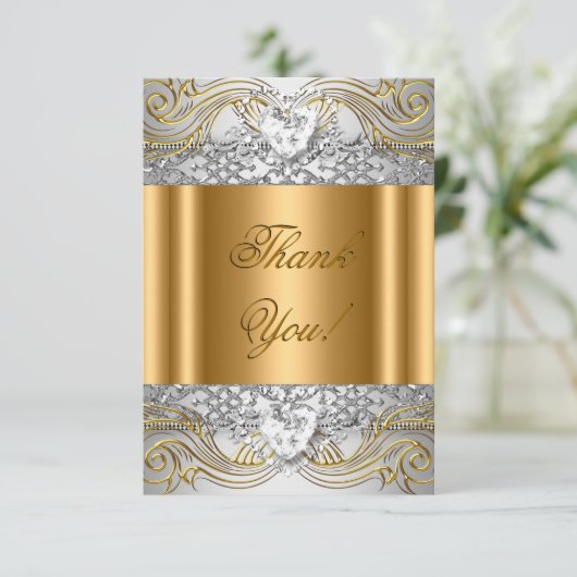 Bedankt Wit Goud Verjaardagsfeest Diamant (Staand voorkant)