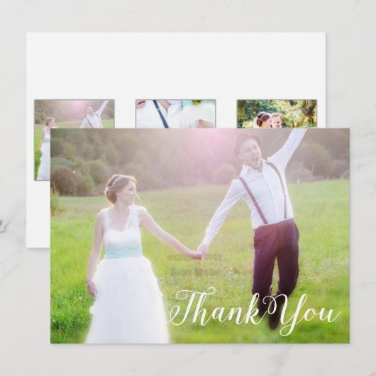 BEDANKT Witte Typografie Foto bruiloft Kaart (Voorkant / Achterkant)
