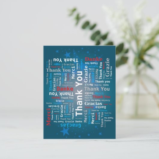 Bedankt Word Cloud - 5 Talen - Deep Blue (Staand voorkant)