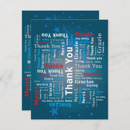 Bedankt Word Cloud - 5 Talen - Deep Blue (Voorkant / Achterkant)