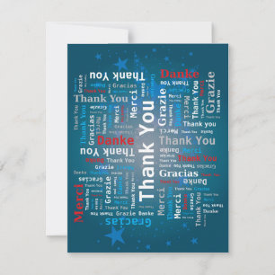 Bedankt Word Cloud - 5 Talen - Deep Blue