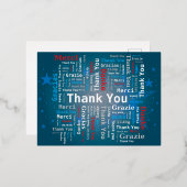 Bedankt Word Cloud - 5 Talen - Deep Blue Folie Feestdagen Briefkaart (Voorkant / Achterkant)