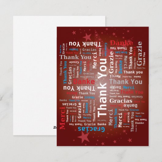 Bedankt Word Cloud - 5 Talen - Rood Feestdagenkaart (Voorkant / Achterkant)