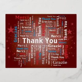 Bedankt Word Cloud - 5 Talen - Rood Folie Feestdagen Briefkaart