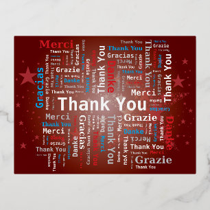 Bedankt Word Cloud - 5 Talen - Rood Folie Feestdagen Briefkaart
