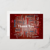 Bedankt Word Cloud - 5 Talen - Rood Folie Feestdagen Briefkaart (Voorkant / Achterkant)